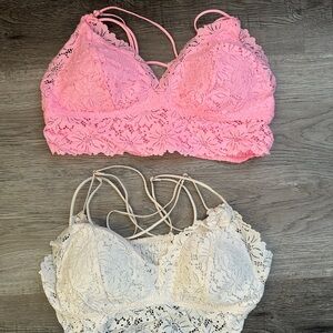 PINK Victoria's Secret Lace Bralette Set - Pink and White